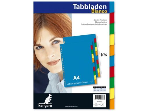 Kangaro KTC Tabblad Kangaro A4 blanco PP 120 micron assorti 23-gaats 10-delig