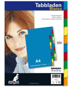 waardoor deze voor iedere vrije indeling te gebruiken zijn. De bladen en tabs zijn beschrijfbaar en worden per set in assorti kleuren geleverd. Per set verpakt in een krimp. A4 4-gaats