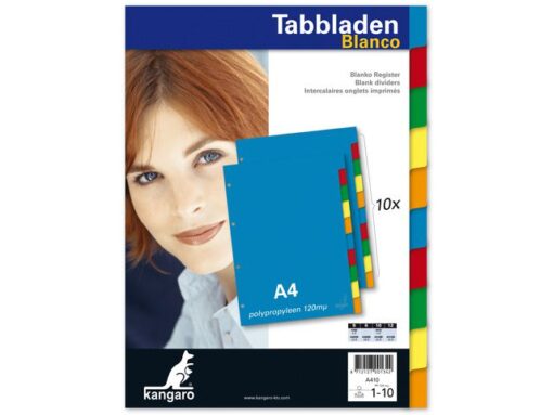 Kangaro KTC Kangaro tabblad A4 blanco PP 120 micron assorti 4-gaats 10-delig