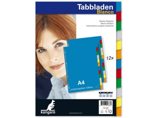 Kangaro KTC Tabblad Kangaro A4 blanco PP 120 micron assorti 23-gaats    12-delig