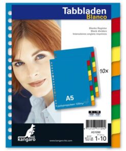 waardoor deze voor iedere vrije indeling te gebruiken zijn. De bladen en tabs zijn beschrijfbaar en worden per set in assorti kleuren geleverd. Per set verpakt in een krimp. A5