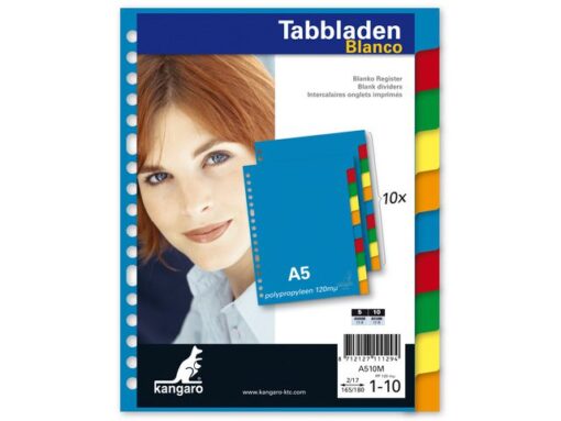 Kangaro KTC Tabblad Kangaro A5 blanco PP 120 micron assorti 17-gaats    10-delig