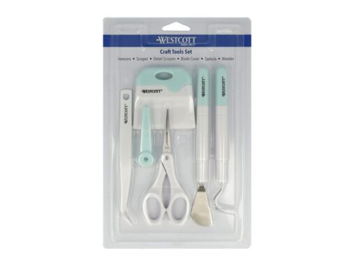Crafttoolset Westcott 6 delig schraper, schaar met          bescherm- kap, pelhaak, spatel en pincet