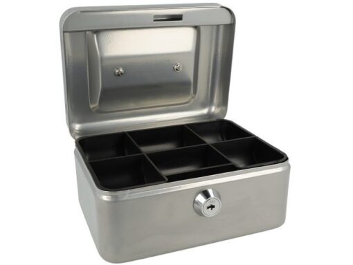 Geldkist Westcott 152x120x79mm zilver, kunststof inzet met  6 vakken