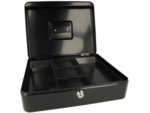 Geldkist Westcott 301x242x91mm zwart, kunststof inzet met 5 vakken