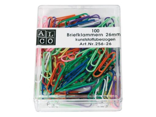 Paperclips Alco 26mm rond doos a 100 stuks assorti kleuren