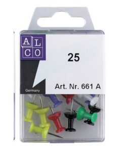 Pushpin met kunststof kop en stalen punt. Voor gebruik op o.a. bulletin- en textielprikborden. Stiftlengte 10 mm. Leverbaar in meerdere kleuren en assorti. Verpakt in een kunststof doosje à 25 stuks. Assorti. Verpakking voorzien van europonsing.