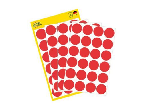 Avery etiket Zweckform 18mm rond 4 vel a 24 etiketjes rood