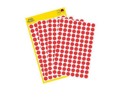 Avery etiket Zweckform 8mm rond 4 vel a 104 etiketjes rood