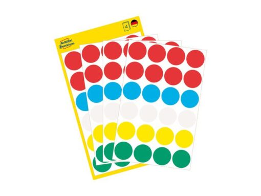 Avery etiket Zweckform 18mm rond blister a 96 etiketjes assorti