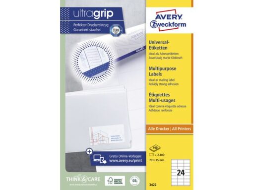 Etiket Avery ILK 70x35mm 100 vel 24 etiketten per vel wit