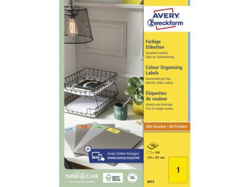 Etiket Avery ILK 210x297mm 100 vel 1 etiket per vel geel