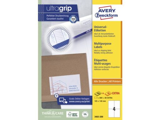 Etiket Avery ILK 105x148mm 200 vel 4 etiketten per vel wit