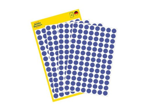 Avery Etiket Zweckform 8mm rond blister 4 vel a 104 et. blauw     Non-permanent