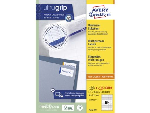 Etiket Avery ILK 38x21,2mm 200 vel 65 etiketten per vel wit