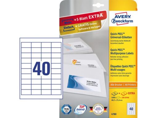 Etiket Avery ILK 48,5x25,4mm 25 vel + 5 vel extra 40 etiketten per vel wit