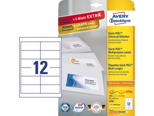 Etiket Avery ILK 97x42,3mm 25 vel + 5 vel extra 12 etiketten per vel wit