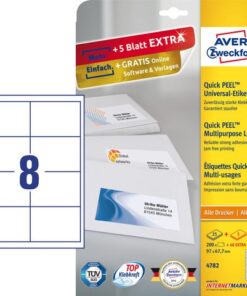 dankzij Avery Zweckform universele etiketten. Lopen niet vast in de printer dankzij JamFree. Bespaar tijd met de gratis en eenvoudig te gebruiken Avery templates en software voor Microsoft Office. Gemaakt van FSC gecertificeerd papier afkomstig uit duurzaam onderhouden bos.