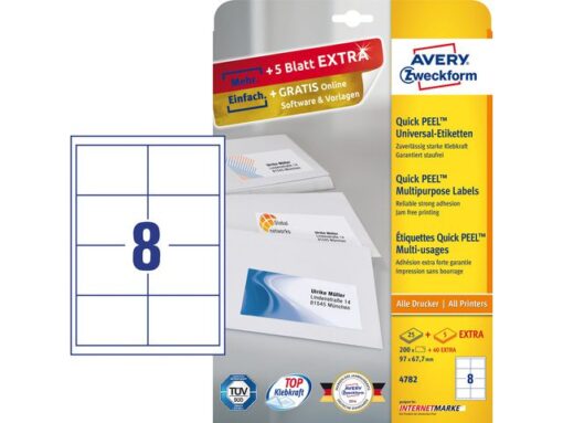 Etiket Avery ILK 97x67,7mm 25 vel + 5 vel extra 8 etiketten per vel wit