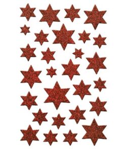 deels met glitters of reliëf. Formaat vel 76x120mm. Aantal vel 1. Motief rode sterren.