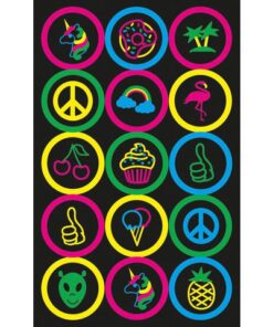 deze sticker van transparantfolie bedrukt met neon kleuren. Formaat vel 76x120mm. Aantal vel 1. Motief buttons