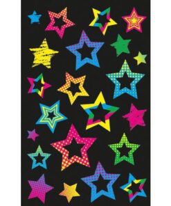 deze sticker van transparantfolie bedrukt met neon kleuren. Formaat vel 76x120mm. Aantal vel 1. Motief sterren
