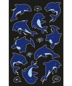 deze sticker van transparantfolie bedrukt met neon kleuren. Formaat vel 76x120mm. Aantal vel 1. Motief dolfijnen