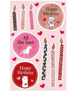 deels met glitters of reliëf. Formaat vel 76x120mm. Aantal vel 1 Motief birthday