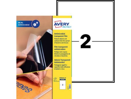 Antimicrobiële beschermfolie Avery 199,6x143,5mm transp.    afneembaar. Totaal 20 labels. (10 vel)
