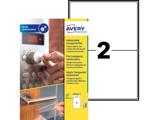 Antimicrobiële beschermfolie Avery 199,6x143,5mm transp.    permanent 20 labels 10 vel