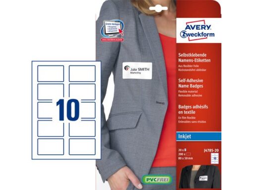 Badge etiket Avery 50x80mm 20 vel 10 etiketen per vel wit