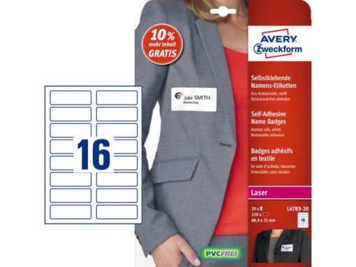 Badge etiket Avery 88,9x31mm 20 vel 16 etiketen per vel wit
