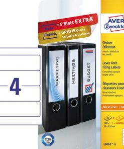 vooral als er nog vele andere taken gedaan moeten worden. Dan zijn ordnerrugetiketten de juiste oplossing. Ze zijn ideaal als uw stapel te archiveren documenten omvangrijker is dan gedacht. Met de gratis Avery templates en software oplossingen kunt u in één printopdracht alle etiketten voor alle ordners gelijk uitprinten. Doordat de ordnerrugetiketten niet doorschijnen door de unieke BlockOut technologie kunt u uw oude ordners opnieuw gebruiken. Het nieuwe etiket plaatst u over het oude etiket heen en de oude tekst is volledig onleesbaar. Dit bespaart niet alleen het milieu maar ook kosten.