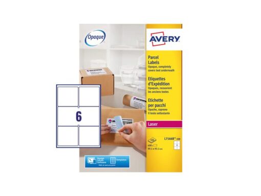 Verzendetiket Avery Block-out, 99,1 x 93,1mm wit doos 100   vel, 6 etiketten per vel