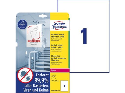 Bedrukbaar antimic. etiket Zweckform 210x297mm, wit 10      etiketten, 10 vel, afneemb
