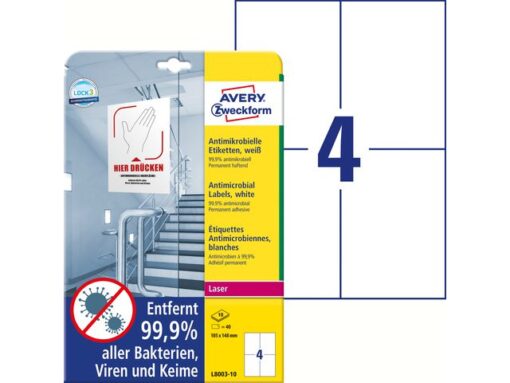 Bedrukbaar antimicrobiëel etiket Zweckform 105x148mm, wit   40 etiketten, 10 vel, perm.