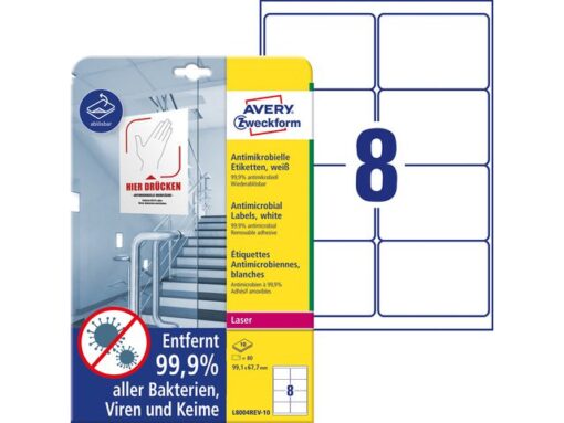 Bedrukbaar antimic. etiket Zweckform 99,1x67,7mm, wit 80    etiketten, 10 vel, afneemb