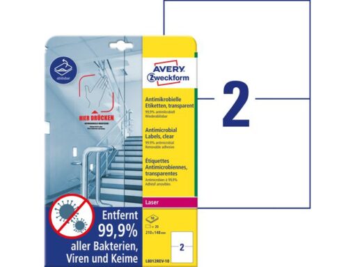 Bedrukbaar antimic. etiket Zweckform 210x148mm, transp. 20  etiketten, 10 vel, afneemb