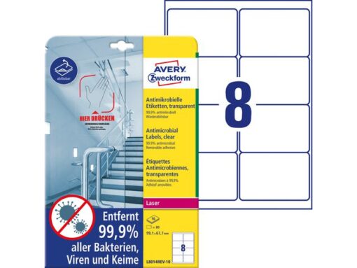 Bedrukbaar antimic. etiket Zweckform 99,1x67,7mm, transp.   80 etiketten, 10 vel, afneemb