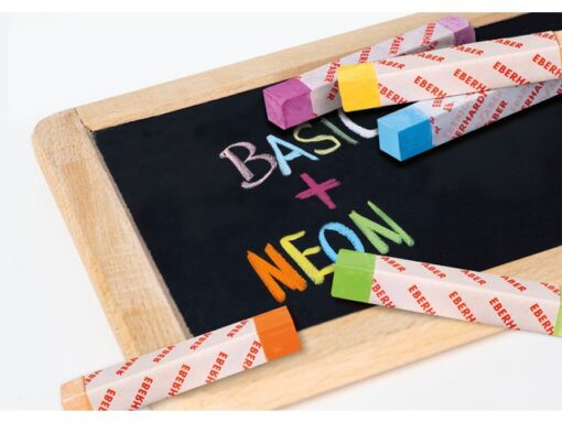 Bordkrijt Eberhard Faber vierkant ass. 12st. neon en standaard kleuren in karton etui