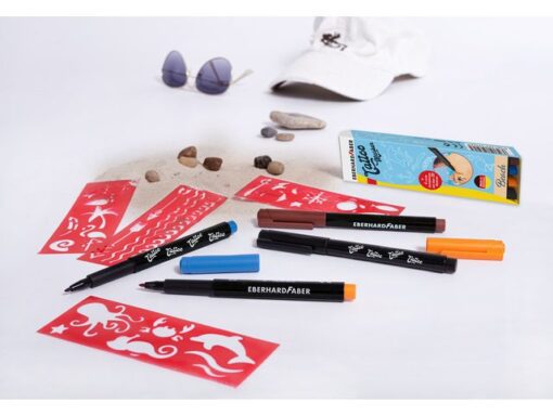 Tattoo stift Eberhard Faber Beach 4st. en 4in1 sjablonen. (zwart,oranje, blauw en bruin)