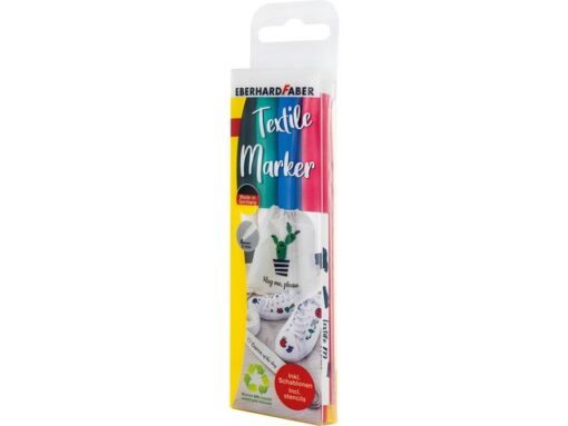 Textielmarker Eberhard Faber 4st. in etui incl. 4 stencils  met sjablonen