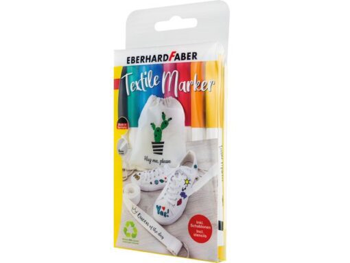 Textielmarker Eberhard Faber 8st. in etui incl. 4 stencils  met sjablonen