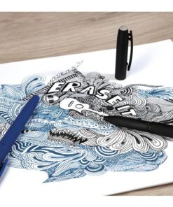 Uitgumbare rollerball van Eberhard Faber blauw en zwart met vulling op blisterkaart.