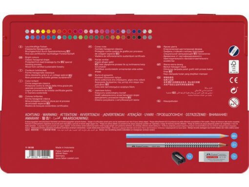 Faber Castell Kleurpotlood Faber-Castell Castle zeskantig metalen etui 48 stuks met accessoires