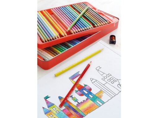 Faber Castell Kleurpotlood Faber-Castell Castle zeskantig metalen etui 60 stuks met accessoires