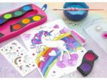 Faber Castell Waterverfdoos Faber-Castell Connector 12 kleuren + 1 tube   regenboog glitter en unicorn stickers