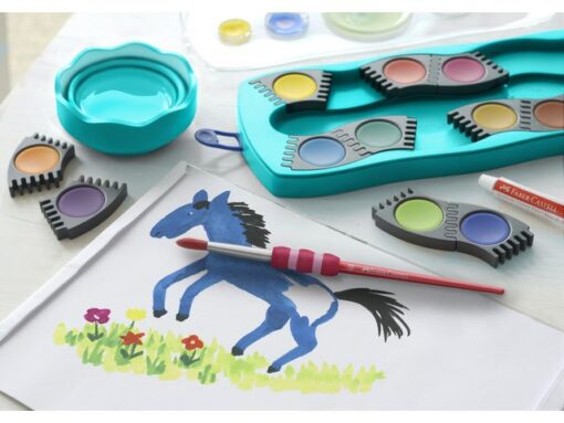 Faber Castell Waterverfdoos Faber-Castell 12 kleuren +1 tube wit Connector turquoise