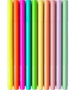 Driehoekige ergonomische viltstiften met gepatenteerd Soft-Grip gebied. De punt is extra sterk en kan een druk tot 3 kg weerstaan. Wasbaar uit de meeste soorten textiel. Inhoud: 5 Grip Neon-viltstiften en 5x Grip pastel.