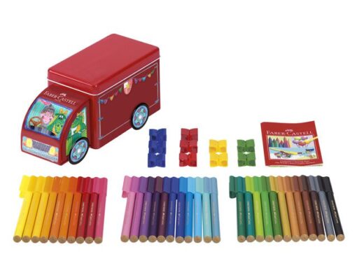 Faber Castell viltstiften Connector 33 stuks met 10 clips in 'vrachtwagen'